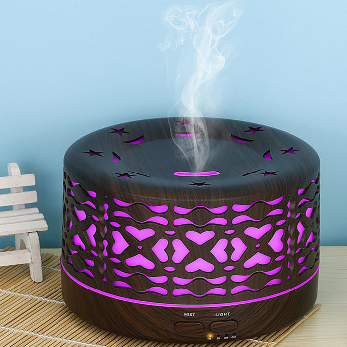 Designer 700ml Ultrasonic 5 in 1 Home Diffuser, Hearts Dark Wood, 7 Color LED, Remote Control Humidifier